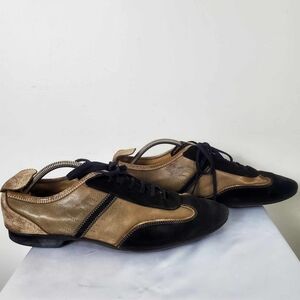 Hugo BossMen's Vintage Suede Leather Sneakers Black & Gold Size43 Made In Italy